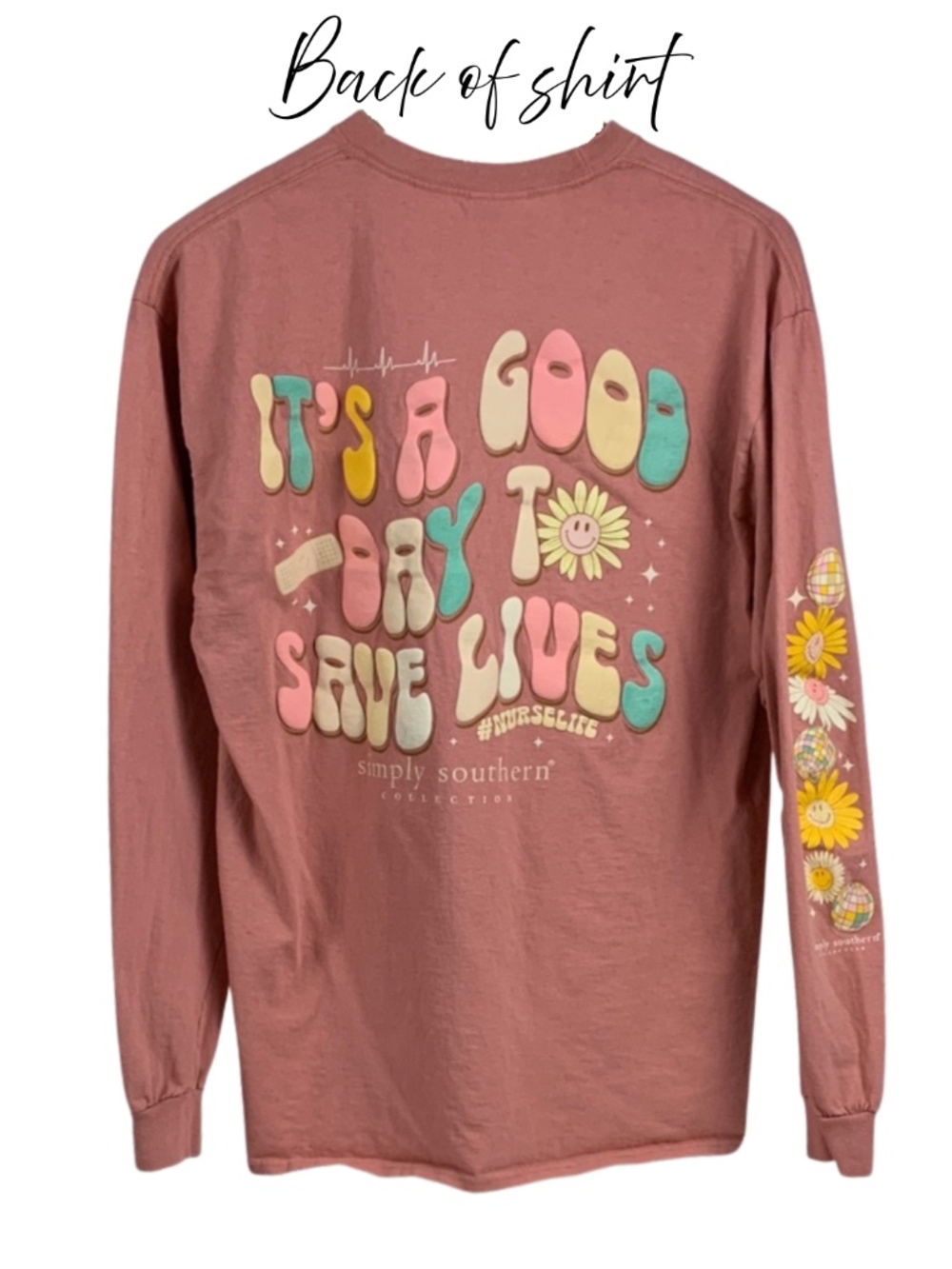 Simply Southern Rouge Long Sleeve Graphic Nurse Life Inspiration Tee L Preppy